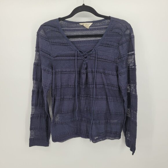 Denim & supply Ralph Lauren Womens XL navy blue blouse semi sheer lace detail - Picture 10 of 10